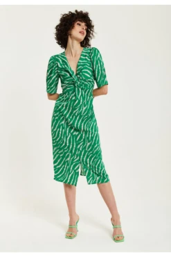 Liquorish Green Zebra Print Knot Front Midi Dress -Yumi Clothing Shop 5bb1ILJW 15645