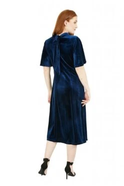 Yumi Navy Velvet Midi Dress With Back Tie -Yumi Clothing Shop 5iUTOEsU 14453