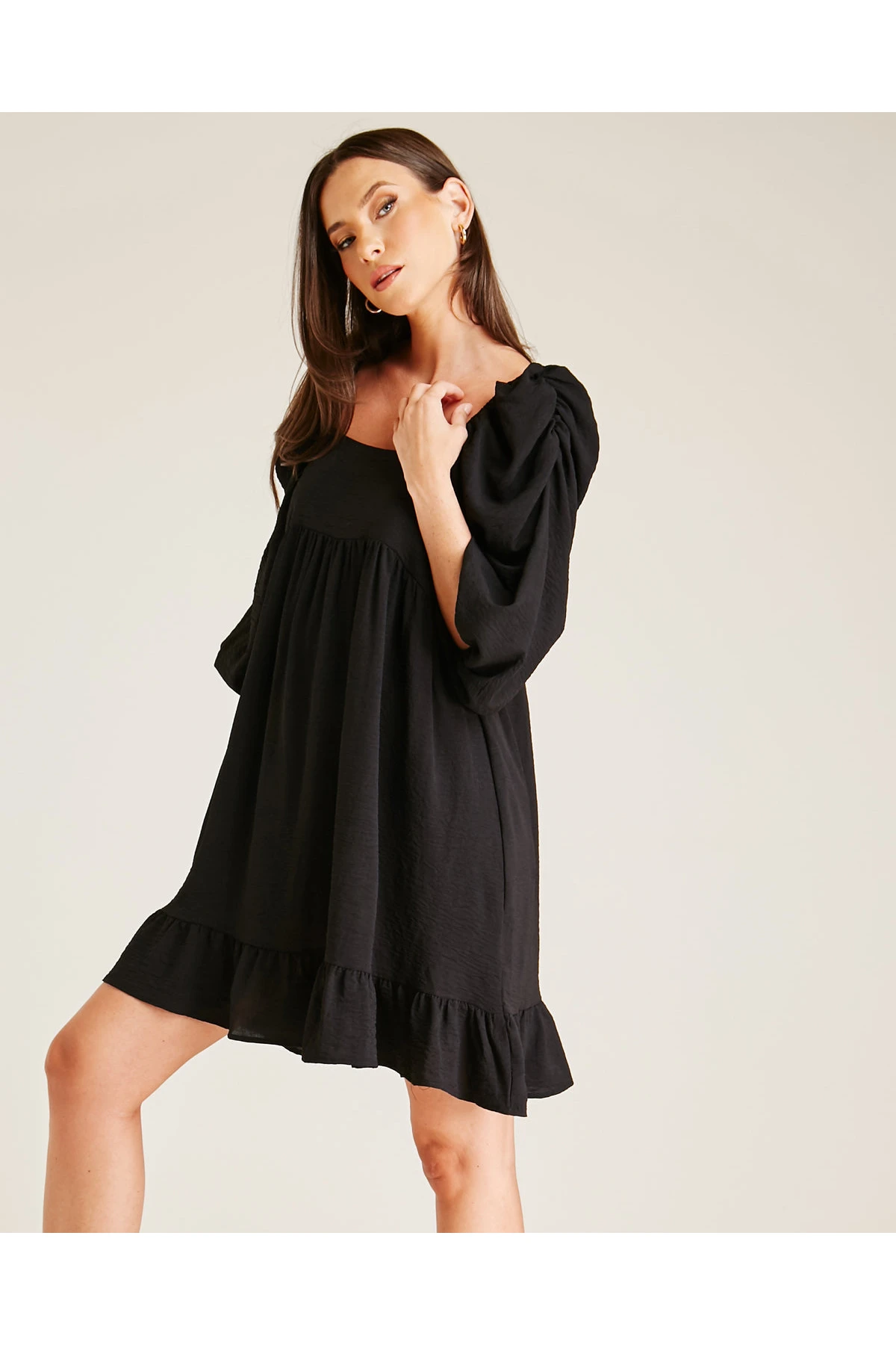 Dusty Pink Ruched Sleeve Smock Dress | Black 2 Dusty Pink Ruched Sleeve Smock Dress | Black - Image 2