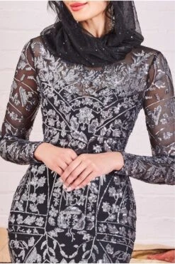 Goddiva Modesty Sequin Embroidered Maxi Dress - Silver -Yumi Clothing Shop 5pO8y3EE 15346