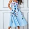 Goddiva Scuba Foam Floral Midi Dress - Light Blue