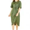 Yumi Green Satin Tie Detail Midi Dress