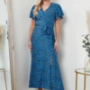 Lilura London Wrap Front Maxi Dress In Blue Animal Print