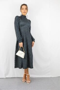 Signage Black Spot Long Sleeve Turtle Neck Midi Dress -Yumi Clothing Shop 6MUUCr3P 15677