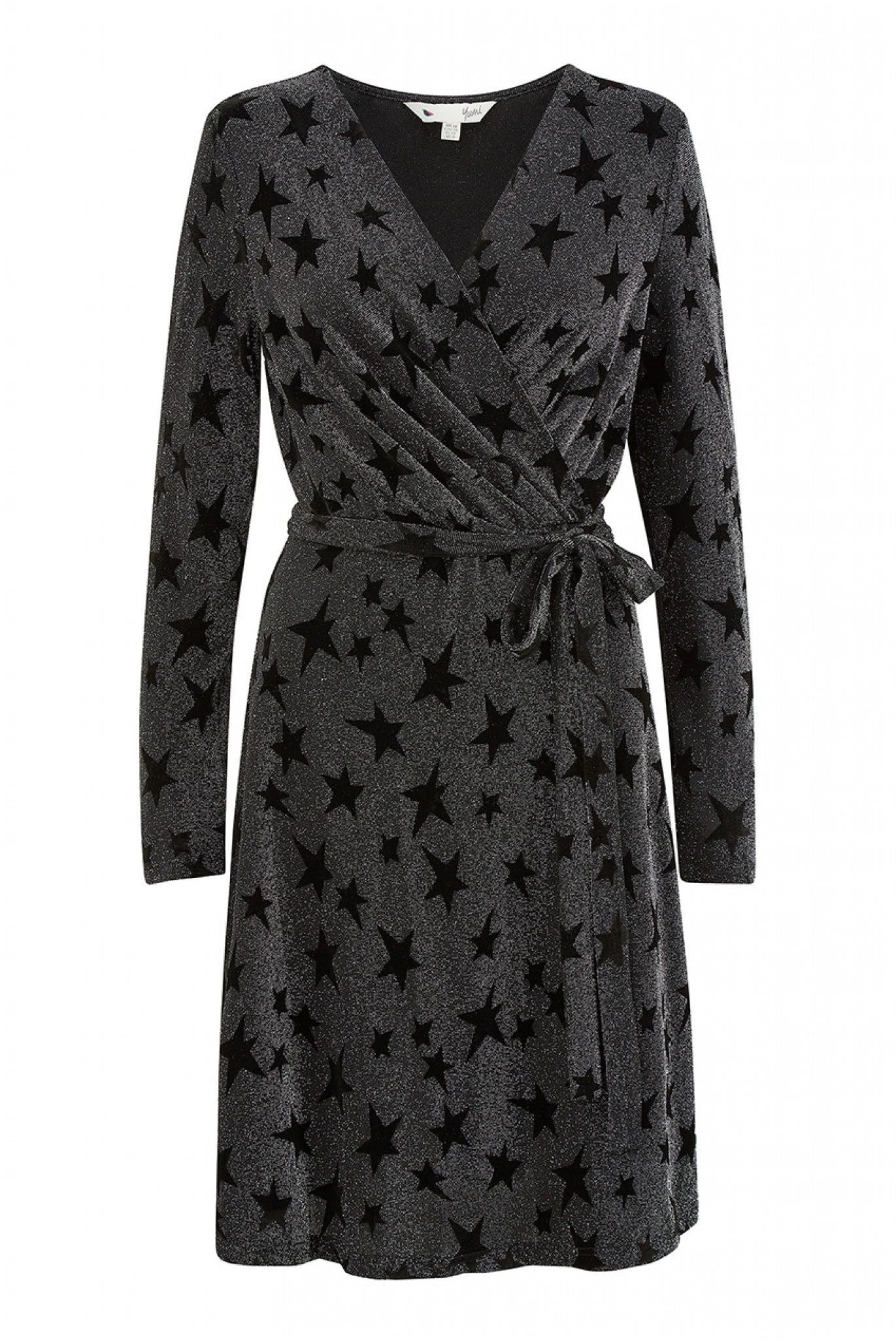 Yumi Black Glitter Star Wrap Dress 5 Yumi Black Glitter Star Wrap Dress - Image 5