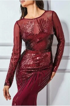 Goddiva Shooting Star Sequin Maxi Dress - Burgundy -Yumi Clothing Shop 6m652rHD 11694