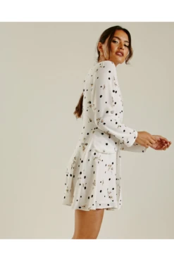 Dusty Pink Printed Polka Dot Swing Dress | White -Yumi Clothing Shop 6teJu0En 11566