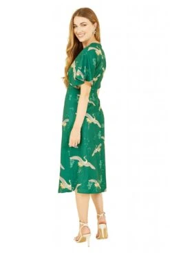 Yumi Green Crane Print Kimono Midi Dress -Yumi Clothing Shop 6vHI48oL 14792