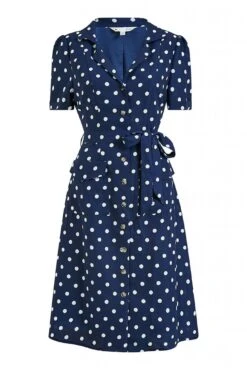Yumi Navy Spot Retro Shirt Dress -Yumi Clothing Shop 72JNdZAL 14884
