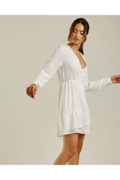 Dusty Pink Wrapped Front Layered White Dress -Yumi Clothing Shop 7ArOq4Oq 11555