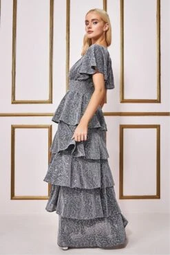 Goddiva Sequin Lurex Tiered Maxi Dress - Silver -Yumi Clothing Shop 7Rg12jdv 13700