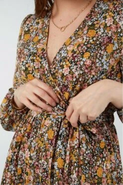 Double Second Mix Col Pleated Wrap Dress 11 Double Second Mix Col Pleated Wrap Dress -Yumi Clothing Shop 7ziwsBtH 11899