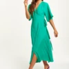 Liquorish Green Maxi Wrap Dress With Kimono Sleeves