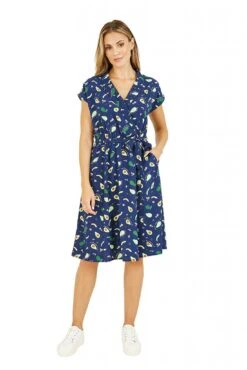Yumi Recycled Avocado Print Wrap Over Dress With Pockets