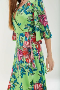 Liquorish Green Floral Midi Wrap Dress -Yumi Clothing Shop 8QxKsxrh 8886