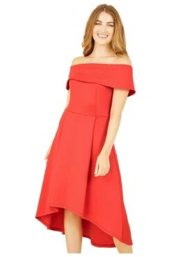 Mela London Red Bardot Dipped Hem Dress -Yumi Clothing Shop 8RuD1A9o 14759