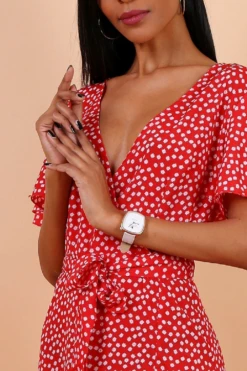 Lilura London Wrap Front Split Leg Maxi Dress Red Daisy Dot -Yumi Clothing Shop 8lAjI8vy 10615