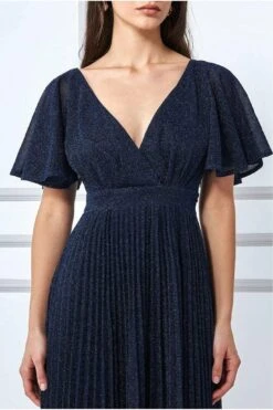 Goddiva Lurex Pleated Maxi Dress - Navy -Yumi Clothing Shop 8ylALJPX 7599