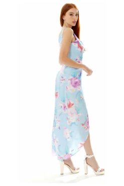 Liquorish Floral Print Maxi Wrap Dress In Blue -Yumi Clothing Shop 94KbprZB 10689