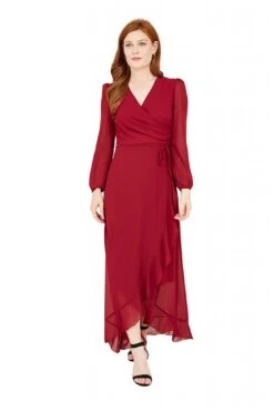 Mela London Mela Burgundy Wrap Maxi Dress