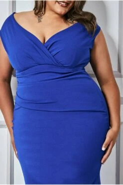 Goddiva Plus Bardot Pleated Maxi Dress - Royal Blue -Yumi Clothing Shop 9Jh6JSBN 11747