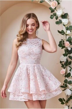 Goddiva Peplum Jacquard Skater Mini Party Dress - White -Yumi Clothing Shop 9NE32M1L 5122