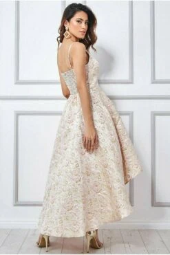 Goddiva Jacquard High Low Midi Dress - Blush -Yumi Clothing Shop 9SYRf03q 9526