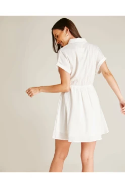 Dusty Pink Tie Up Front Swing Dress | White -Yumi Clothing Shop 9pmsN7ty 12208