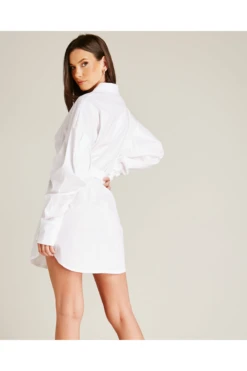 Dusty Pink Tie Up Mini Shirt Dress | White -Yumi Clothing Shop 9zDWWKcf 12045