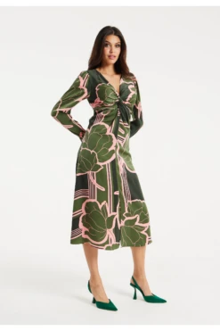 Liquorish Geometric Floral Knot Front Midi Dress -Yumi Clothing Shop AD5x8PJZ 14856