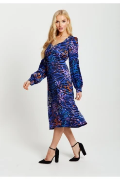 Liquorish Vivid Zebra Print Midi Dress With Front Slit -Yumi Clothing Shop AKKFsmXa 13003