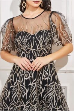 Goddiva Embroidered Mesh Midi Dress - Black -Yumi Clothing Shop ASG916oH 15108