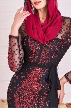 Goddiva Modesty Sequin Maxi Dress - Wine -Yumi Clothing Shop AXhiZNfc 15353