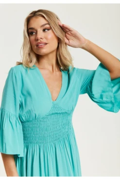 Liquorish Green Maxi Dress With Frill Sleeves -Yumi Clothing Shop Ah0YayTM 15664