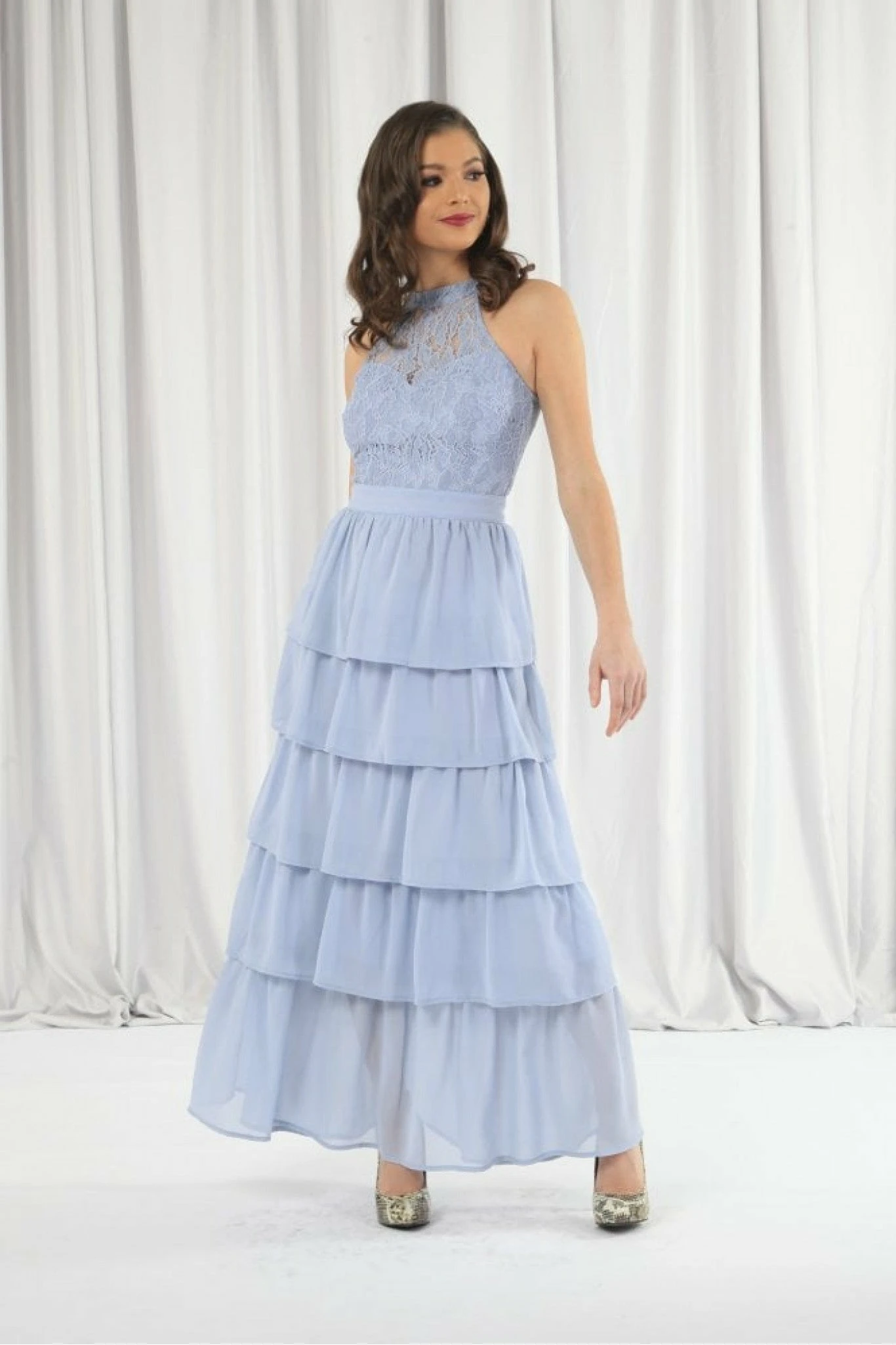 Double Second Light Blue Tiered Bridesmaid Dress 1 Double Second Light Blue Tiered Bridesmaid Dress
