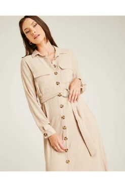 Dusty Pink Belted Shirt Dress | Beige -Yumi Clothing Shop BFWj04UJ 12027