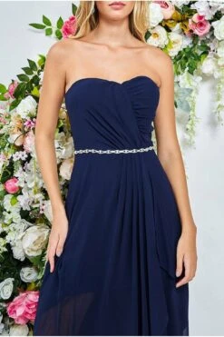 Goddiva Bardot Chiffon Maxi Dress With Belt - Navy -Yumi Clothing Shop BojXQR9D 10508
