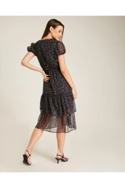 Dusty Pink Printed Tiered Belted Dress -Yumi Clothing Shop BxfTgHpe 12032