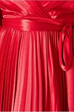 Goddiva Satin Pleated Skirt Wrap Midi Dress - Red -Yumi Clothing Shop C2lqFZrH 15535