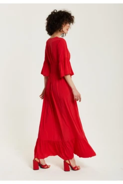 Liquorish Red Maxi Dress With Frill Sleeves -Yumi Clothing Shop C9lcG8gR 15667