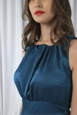 Double Second Teal Sleeveless Satin Frill Hem Wrap Dress -Yumi Clothing Shop CDPMCXSa 11932