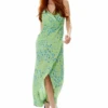 Liquorish Animal Print Maxi Wrap Dress In Mint And Blue