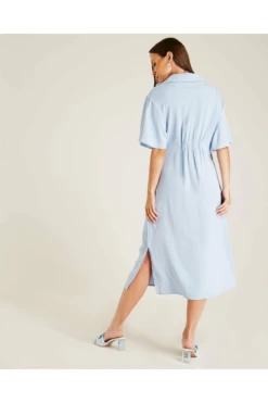 Dusty Pink Ruched Front Button Up Dress | Light Blue -Yumi Clothing Shop CQVf6mAd 12203