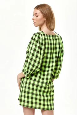 Liquorish Neon Green Gingham Puff Sleeve Dress -Yumi Clothing Shop CgpKkcMU 15400