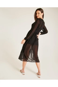 Dusty Pink Chiffon Textured Midi Dress | Black -Yumi Clothing Shop D0nUbKLG 12067