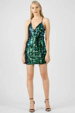 Aftershock London Mesh Sequin Wrap Dress