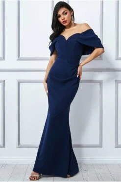 Goddiva Off The Shoulder Draped Sleeve Maxi Dress - Navy -Yumi Clothing Shop DAtFhKYr 7741