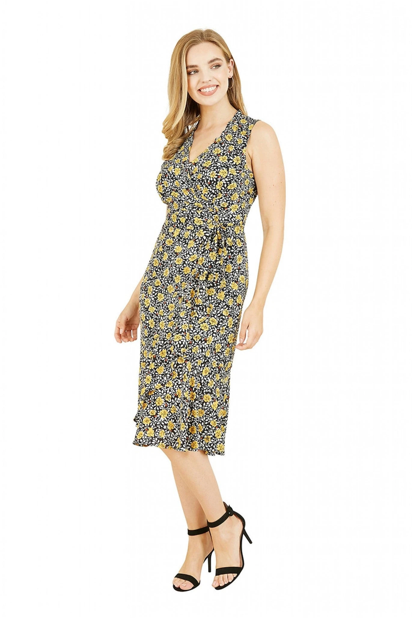 Mela London Black Floral Wrap Over Midi Dress 2 Mela London Black Floral Wrap Over Midi Dress - Image 2