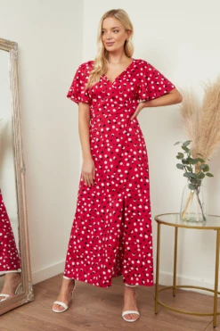 Lilura London Wrap Front Maxi Dress In Red & Black -Yumi Clothing Shop DNPz0T4F 15685