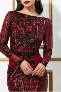 Goddiva Sequined Mesh With Open Back Midi Dress - Wine -Yumi Clothing Shop DR3010 wine dt l